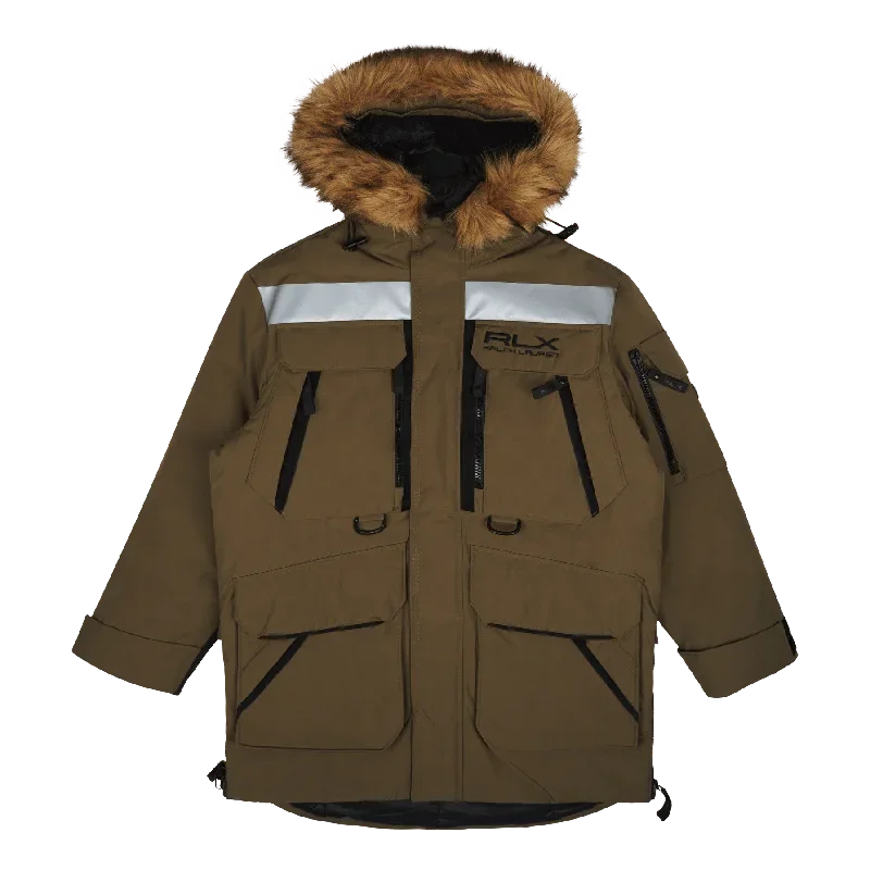 Faux-Fur-Trim Water-Repellent Parka Fall Sage