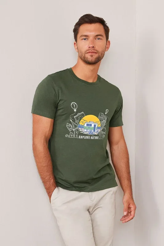 Polo Republica Men's Explore Nature Printed Crew Neck Tee Shirt