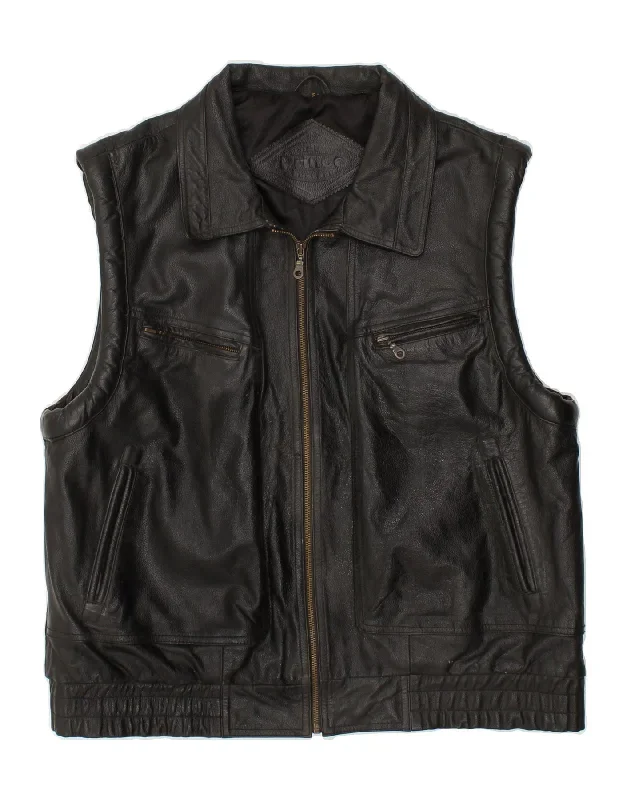 PRINCE Mens Leather Gilet IT 54 2XL Black