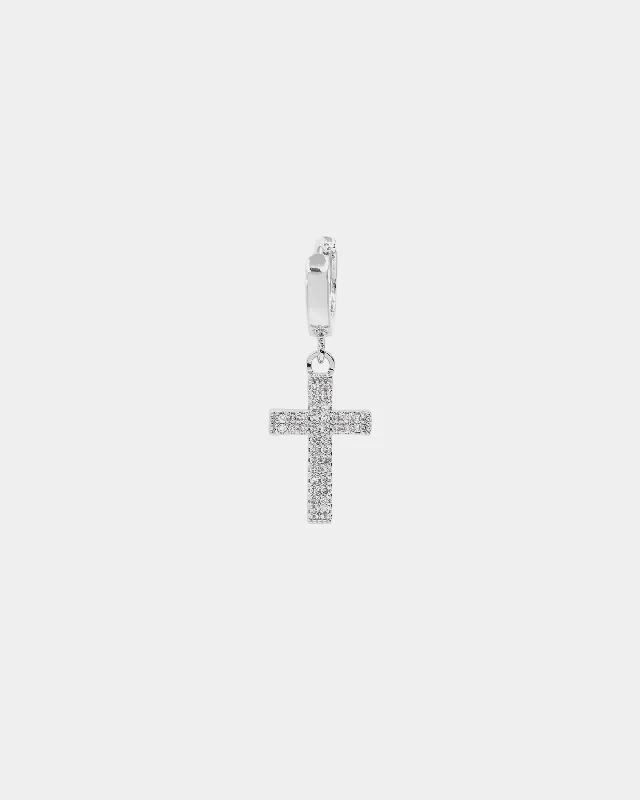 Saint Morta Mini Cross Earring Iced White Gold