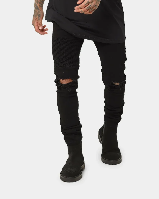 Saint Morta Index Distressed Biker Jeans Black