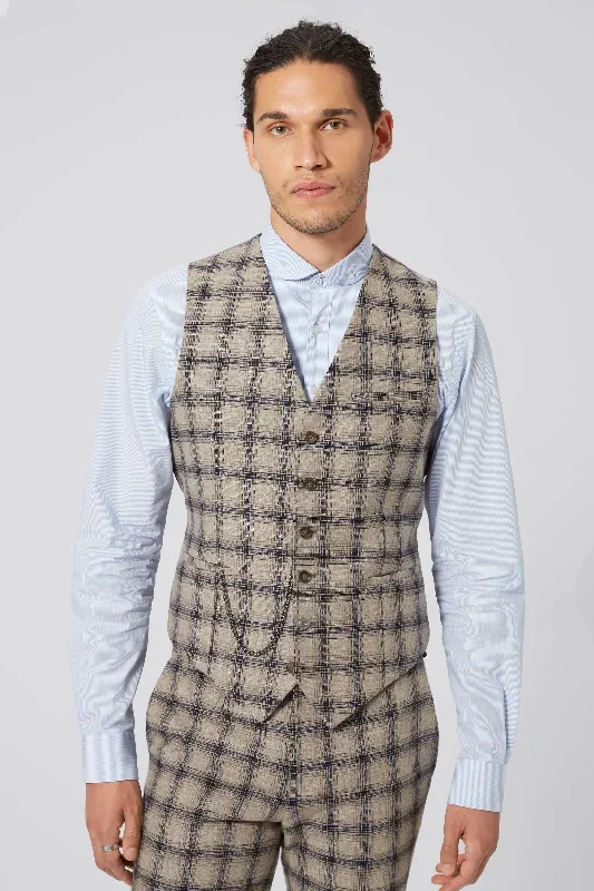 Teddington Slim Fit Brown Check Wool Waistcoat - ARCHIVE