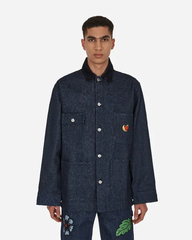 Embroidered Denim Chore Coat Blue