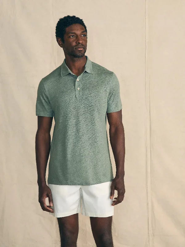 Short-Sleeve Linen Polo - Desert Olive