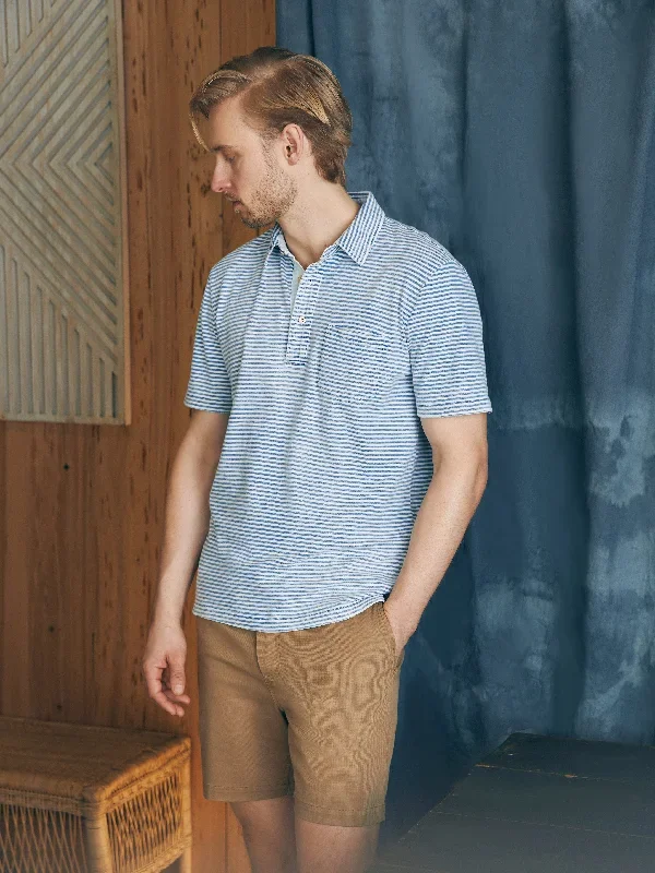 Short-Sleeve Indigo Polo Shirt - Azure Stream Stripe