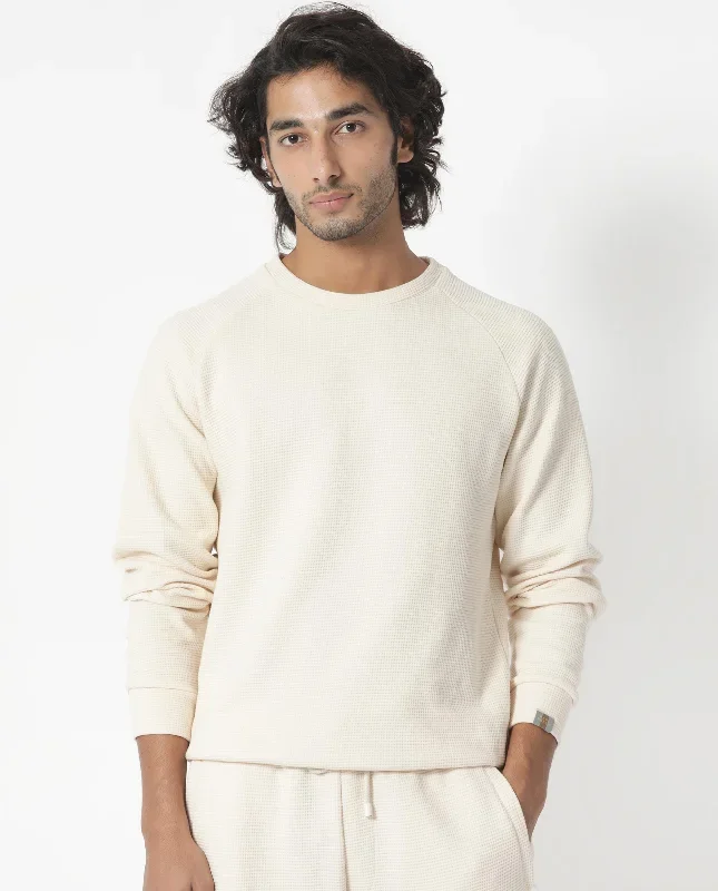 Rare Rabbit Mens Sven Light Beige Sweatshirt Cotton Polyester Fabric Round Neck Knitted Full Sleeves Comfortable Fit