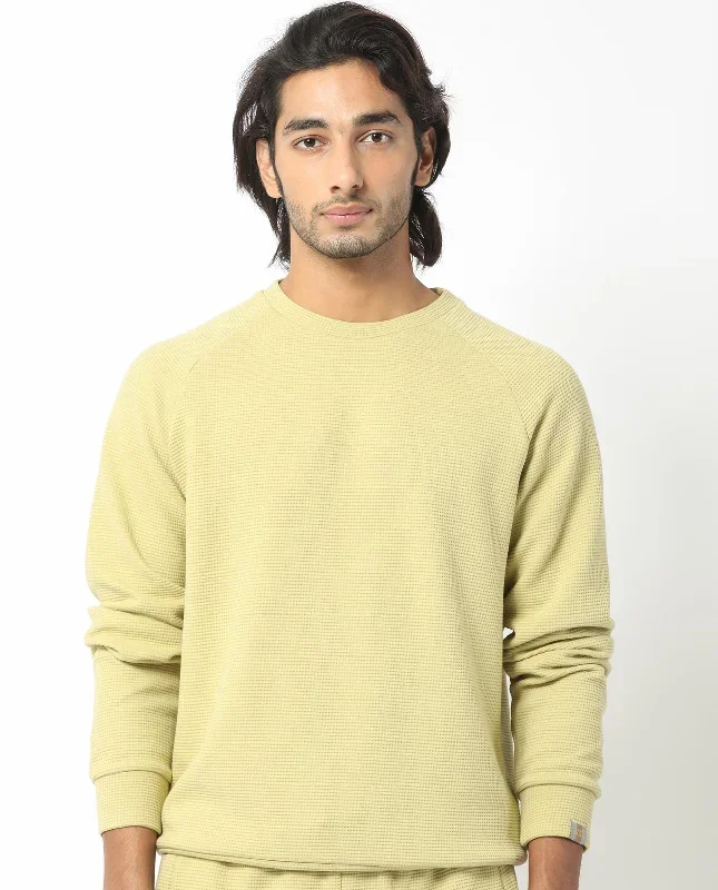 Rare Rabbit Mens Sven Pastel Green Sweatshirt Cotton Polyester Fabric Round Neck Knitted Full Sleeves Comfortable Fit