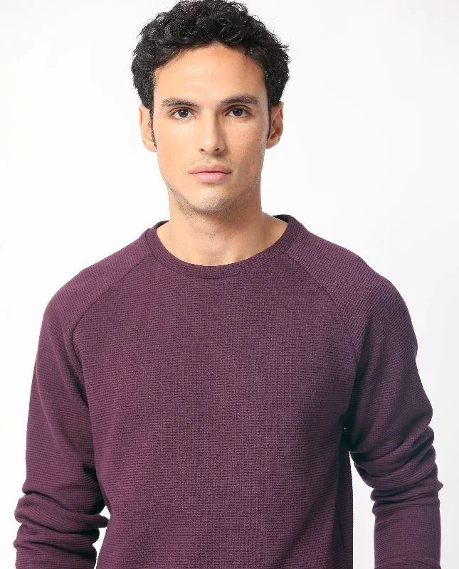 Rare Rabbit Mens Sven Purple Sweatshirt Cotton Polyester Fabric Round Neck Knitted Full Sleeves Comfortable Fit