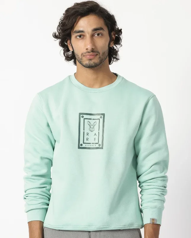 Rare Rabbit Men's Sweeney Light Green Cotton Polyester Fabric Full Sleeves Statement Logo Print Sweatshirt