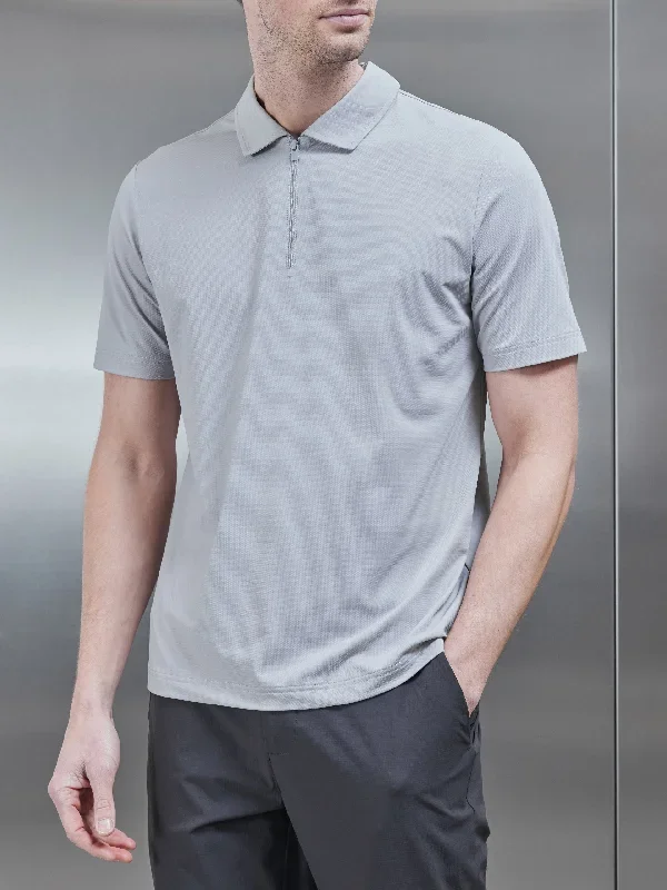 Technical Zip Polo Shirt in Mid Grey