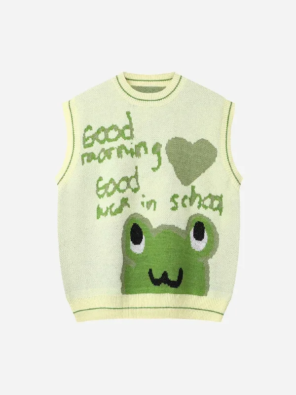 Thesupermade Cartoon Frog Jacquard Knit Vest