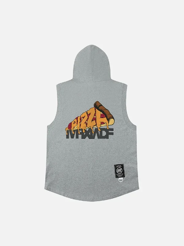 Thesupermade American Hip-hop Fun Cartoon Printed Waistcoat Hooded Vest