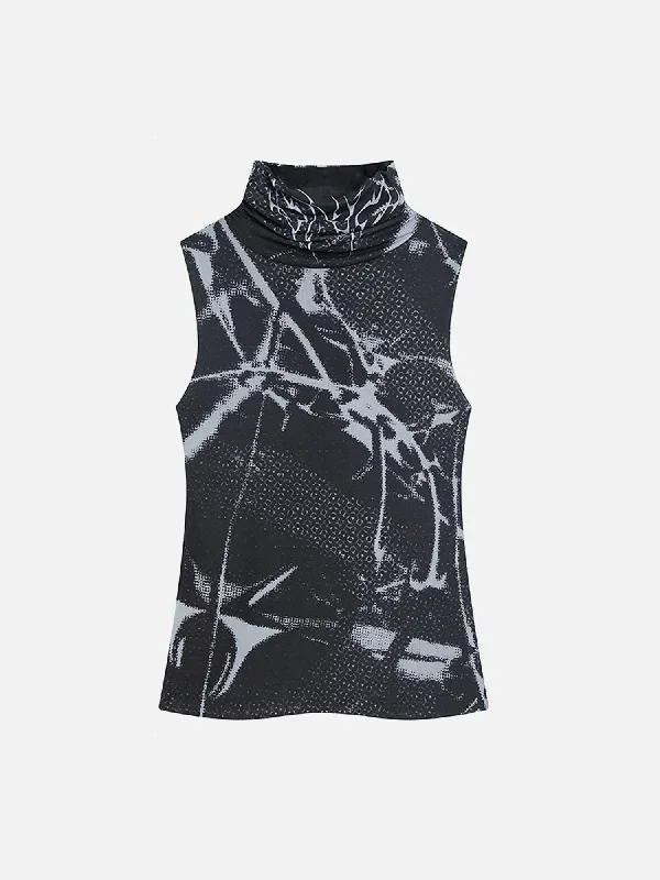 Street Hip Hop Elastic Face Mask All Over Printed Mesh Vest Tank Top - 1992