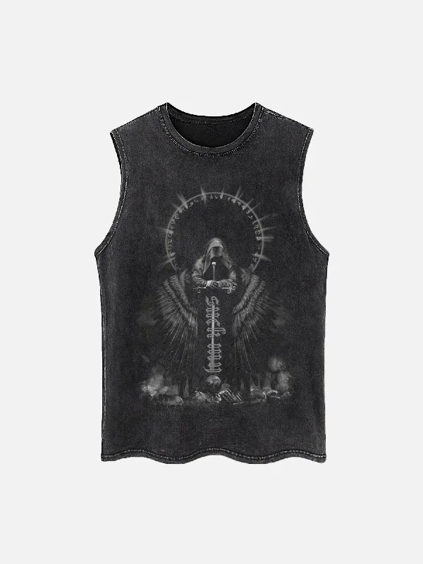 Thesupermade Vintage Washed And Distressed Holy Sword Judgment Vest