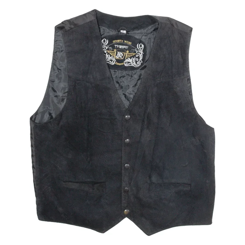 TRAMPER SPORTSWEAR Mens Blazer Waistcoat Black Leather Nylon L