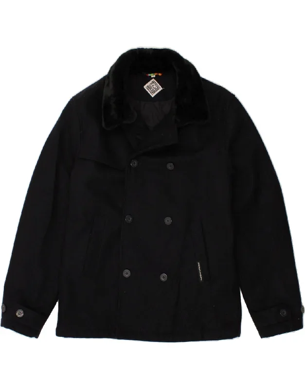 TUCANO URBANO Mens Double Breasted Coat UK 38 Medium Navy Blue Wool