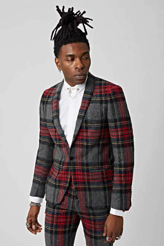 Cardosi Skinny Fit Red Tartan Wool Jacket