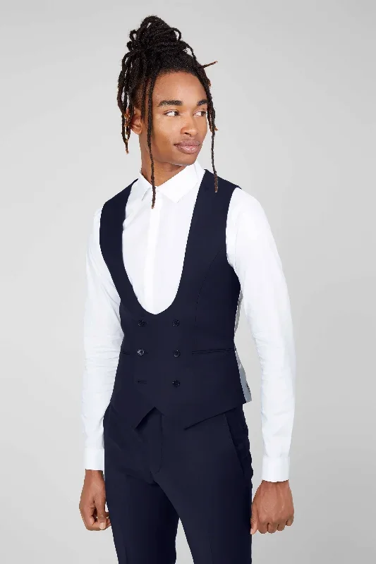 Ellroy Skinny Fit Dark Navy Wool Waistcoat