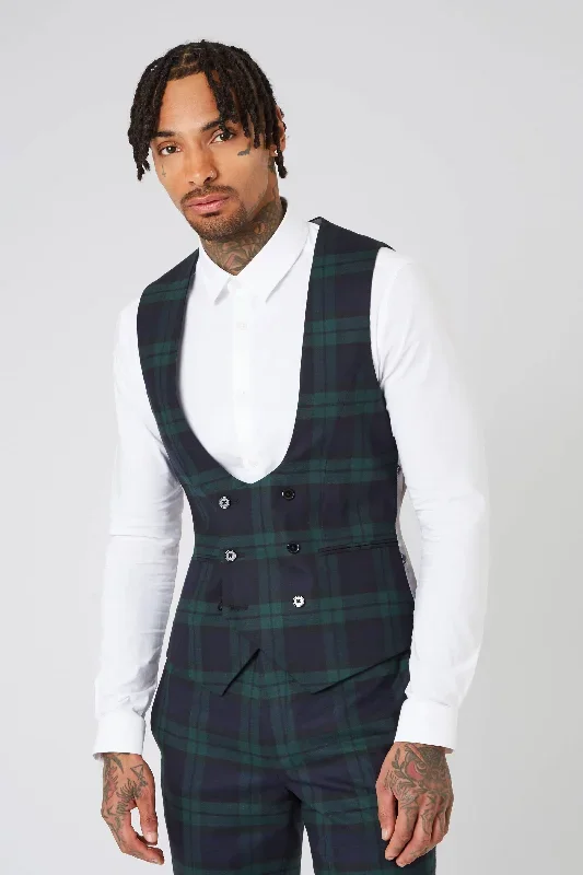 Ginger Skinny Fit Green Tartan Waistcoat