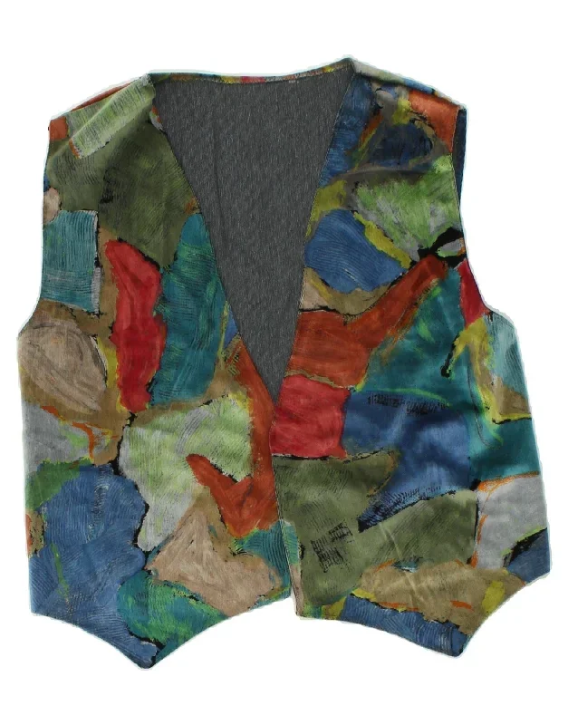 VINTAGE Mens Abstract Pattern Waistcoat Medium Multicoloured