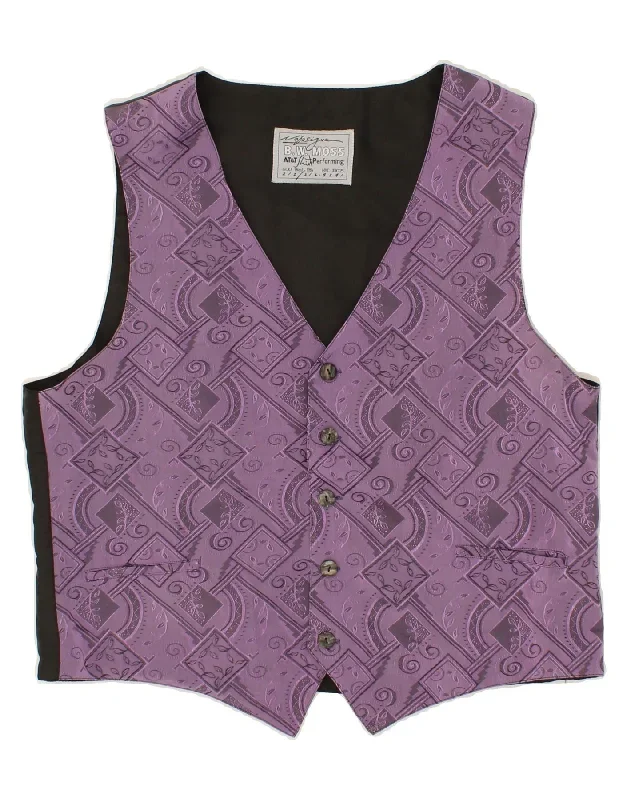 VINTAGE Mens Abstract Pattern Waistcoat Medium Purple Colourblock