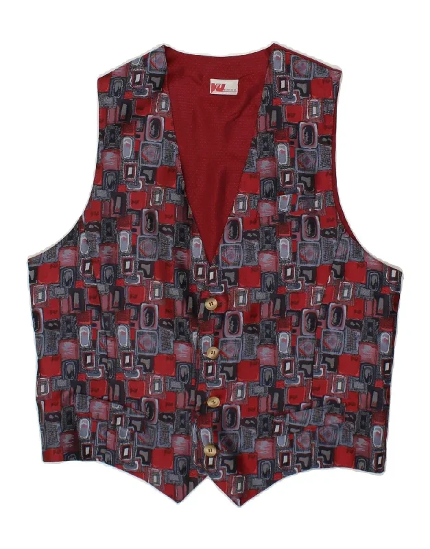 VINTAGE Mens Abstract Pattern Waistcoat Size 52 Large Burgundy Polyester