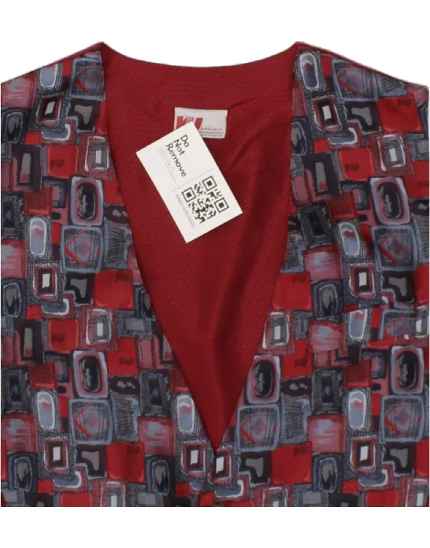 vintage-mens-abstract-pattern-waistcoat-size-52-large-burgundy-polyester