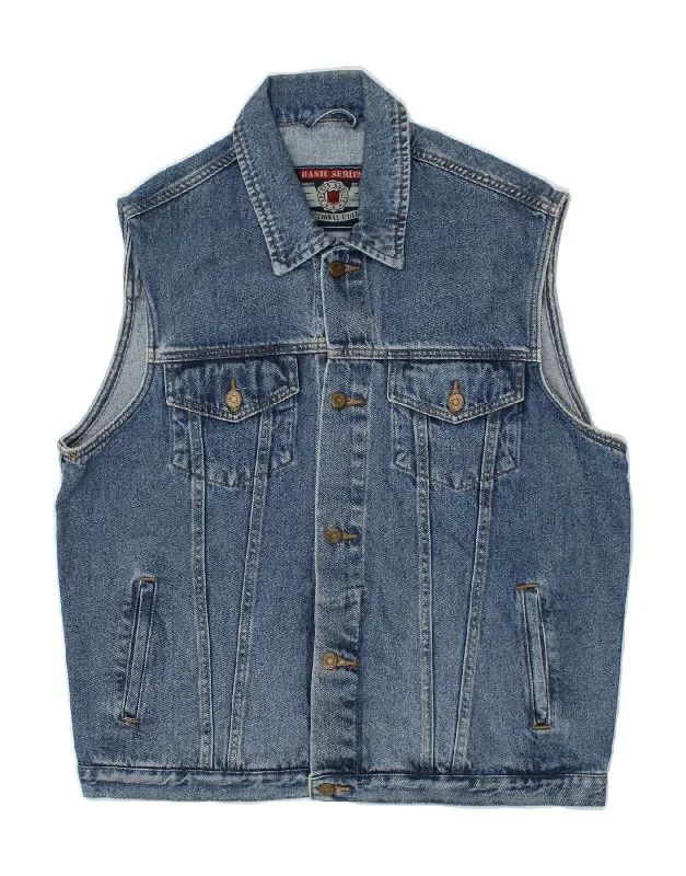 VINTAGE Mens Denim Gilet UK 40 Large Blue Cotton