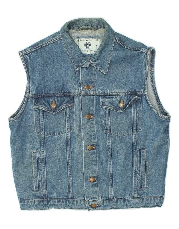 VINTAGE Mens Denim Gilet UK 40 Large Blue Cotton