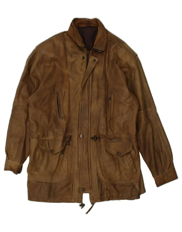 VINTAGE Mens Leather Coat UK 42 XL Brown