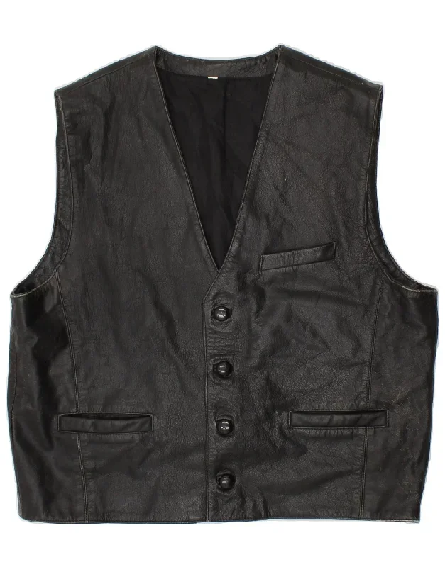 VINTAGE Mens Leather Waistcoat Large Black