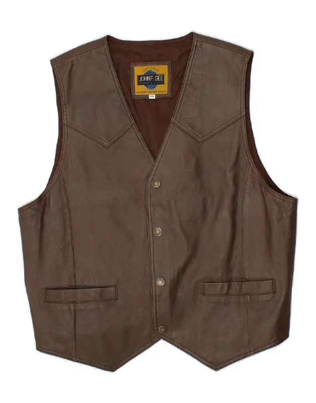 VINTAGE Mens Leather Waistcoat UK 38 Medium Brown