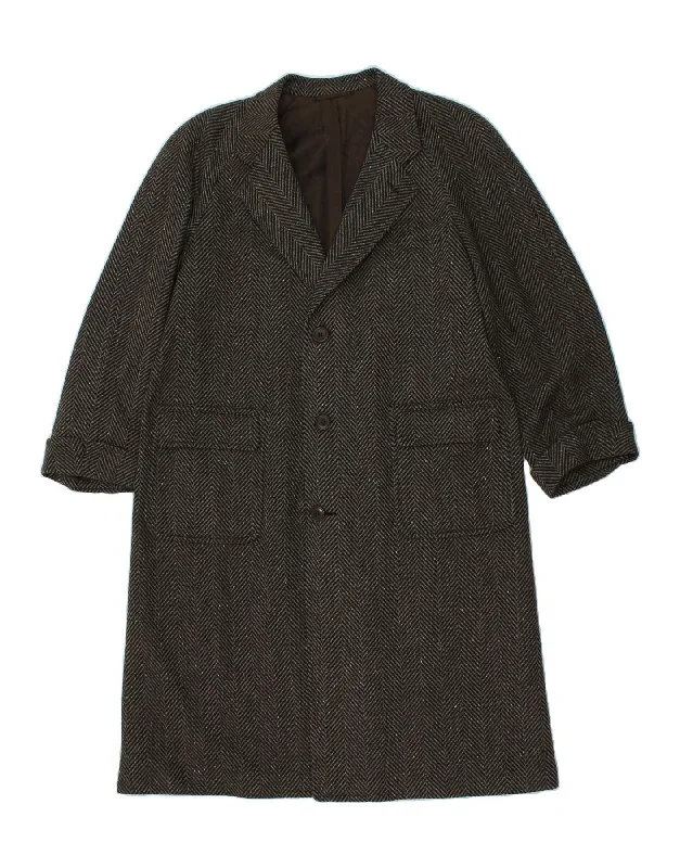 VINTAGE Mens Overcoat IT 48 Medium Grey Herringbone Wool