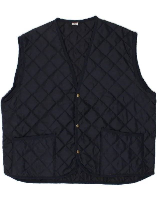 VINTAGE Mens Quilted Gilet 2XL Navy Blue Polyamide