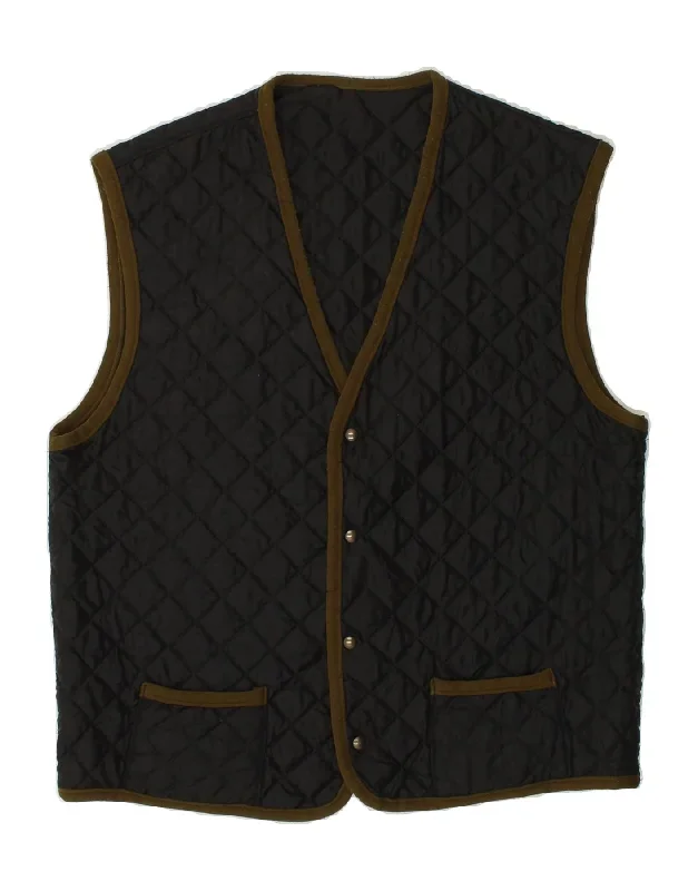 VINTAGE Mens Quilted Gilet UK 38 Medium Black