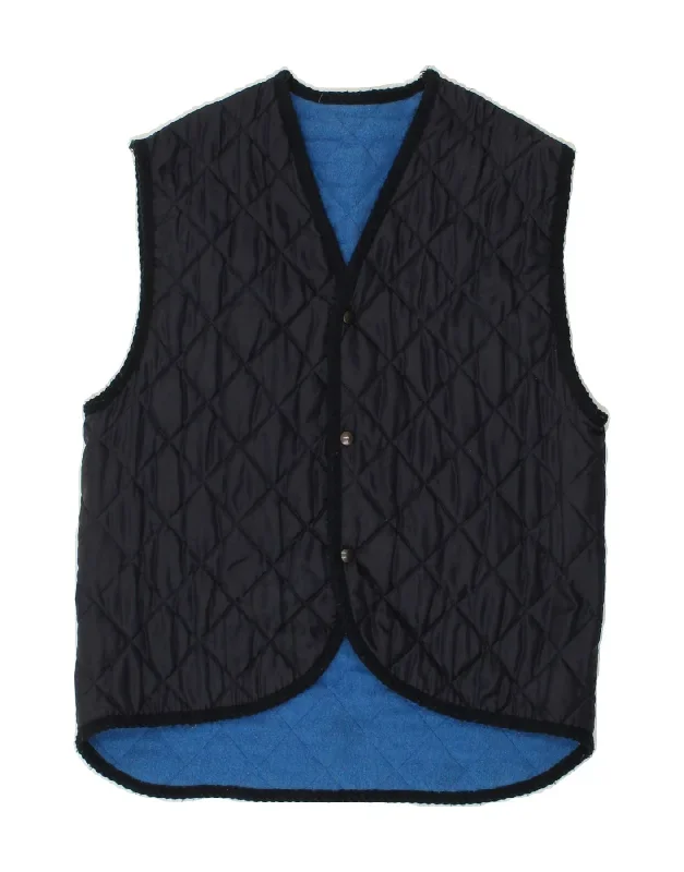 VINTAGE Mens Quilted Gilet UK 38 Medium Navy Blue Polyamide