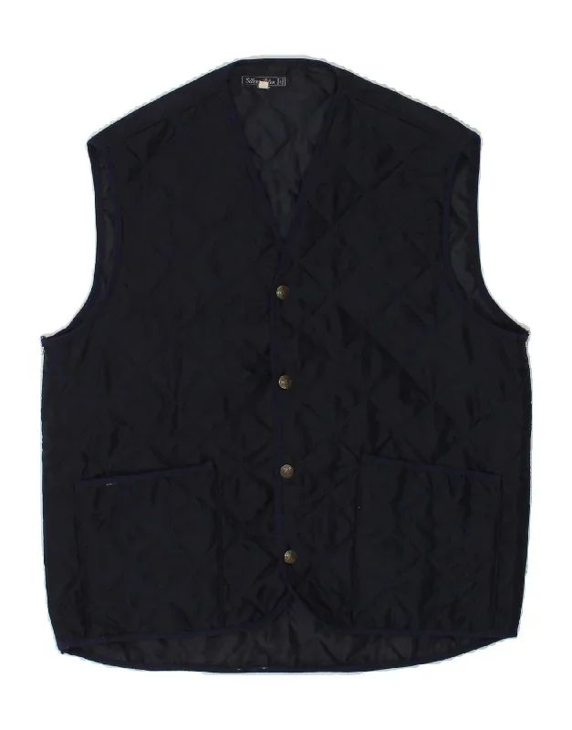 VINTAGE Mens Quilted Gilet UK 38 Medium Navy Blue Polyester