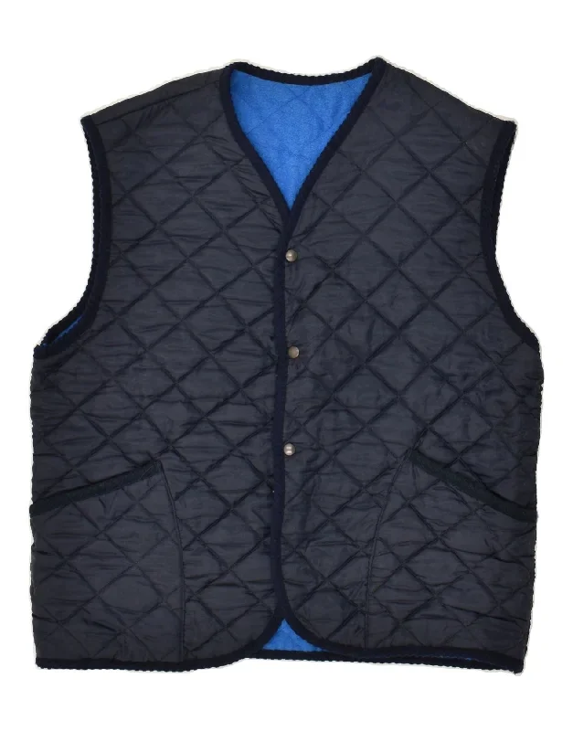 VINTAGE Mens Quilted Gilet UK 40 Large Navy Blue Polyamide