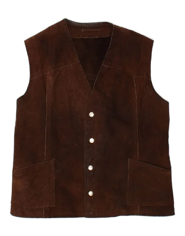 VINTAGE Mens Suede Gilet IT 56 3XL Brown