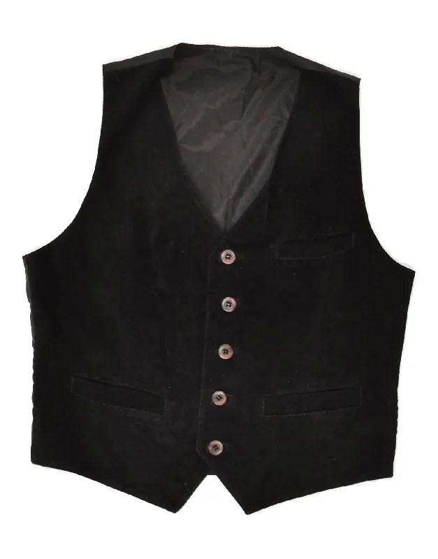 VINTAGE Mens Suede Waistcoat IT 48 Medium Black Leather