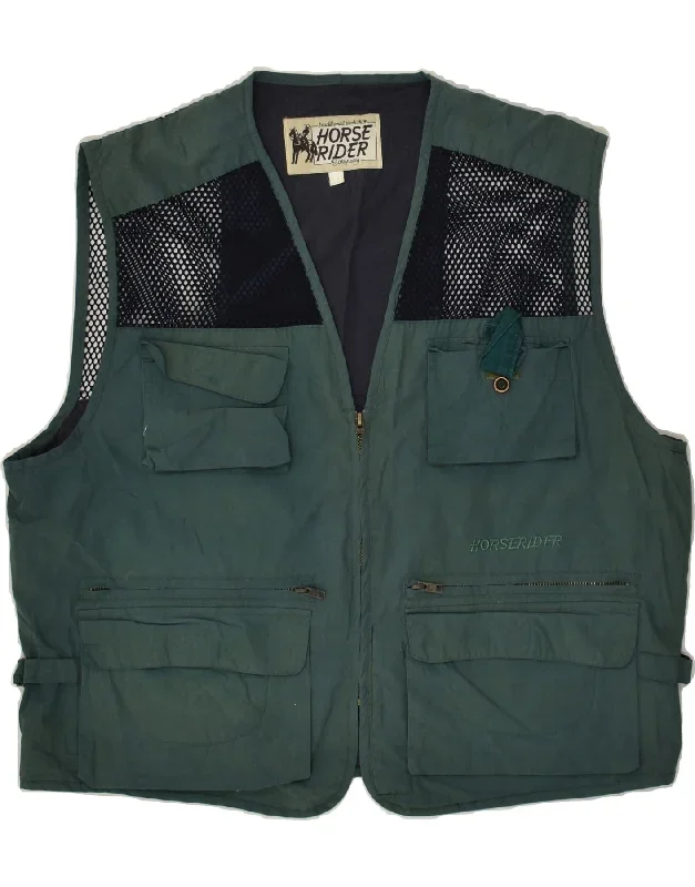 VINTAGE Mens Utility Gilet IT 52 XL Green Colourblock Polyester