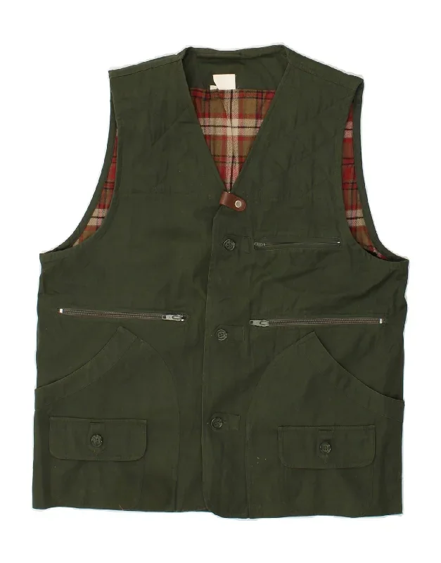 VINTAGE Mens Utility Gilet IT 52 XL Green Cotton