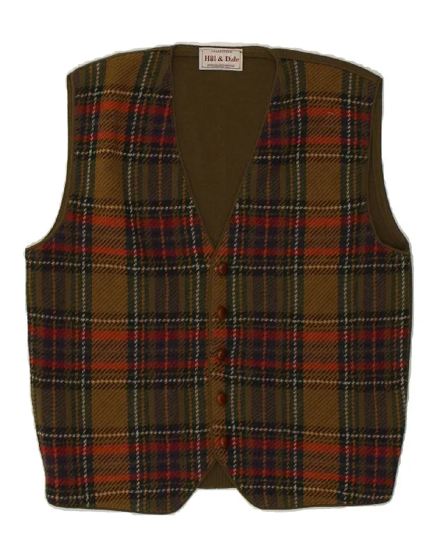 VINTAGE Mens Waistcoat IT 50 Medium Green Check Acrylic