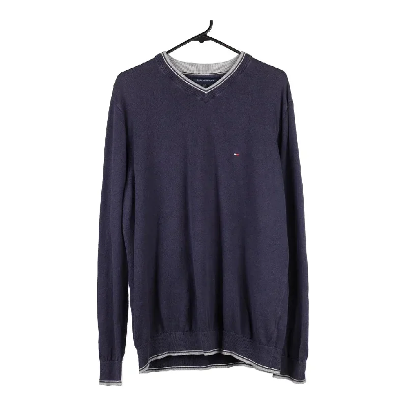 Tommy Hilfiger V-neck Jumper - Large Blue Cotton