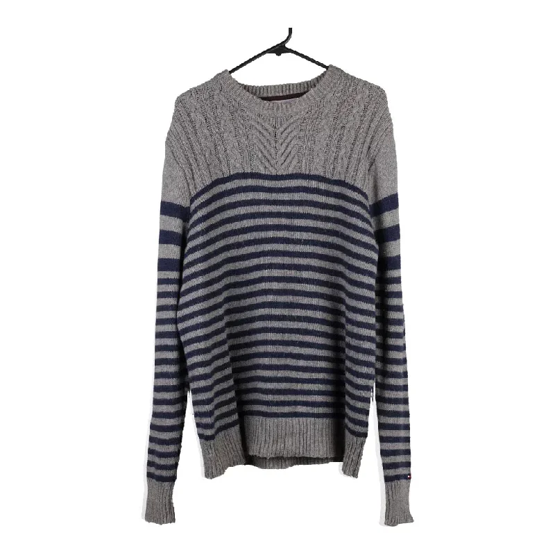 Tommy Hilfiger Striped Jumper - Large Grey Cotton