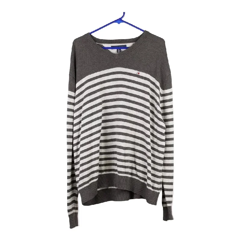 Tommy Hilfiger Striped Jumper - 2XL Grey Cotton