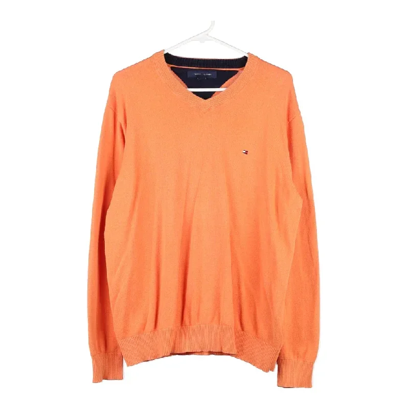 Tommy Hilfiger V-neck Jumper - Large Orange Cotton