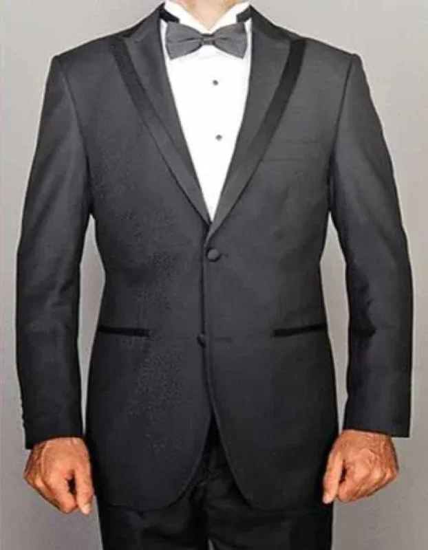 Western Suit - Cowboy Tuxedo With Trim Collar - Slim Fitted Jacket And Pants - Polyblend Black Tuxedo