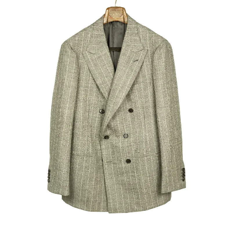 x Sartoria Carrara: Double-breasted jacket in taupe undyed wool with cream stripe