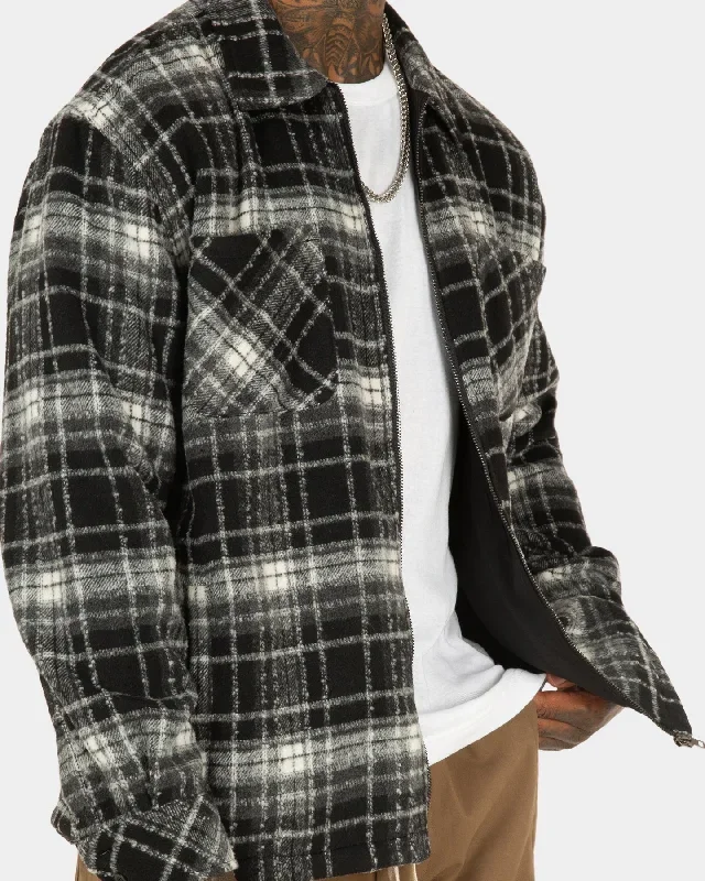 xxiii-vitus-zip-up-flannel-jacket-black-white-mens